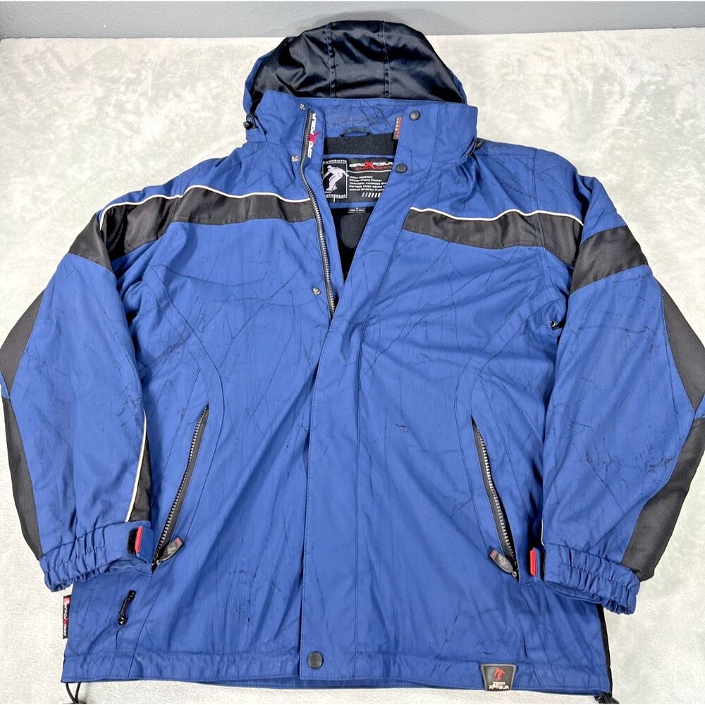 ZeroXposur Mens L Winter Ski Jacket Blue Black Hooded Insulated Coat Heavy